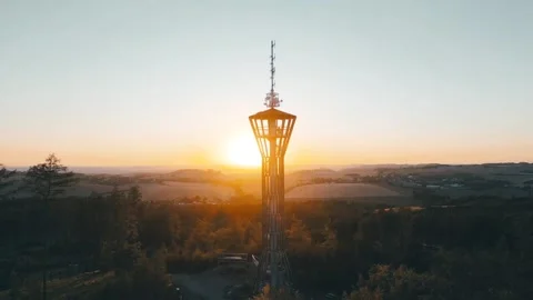 Visit Spulka Looking Tower at Sunset in Czechia Stock Footage 320256196