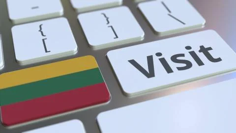 VISIT text and flag of Lithuania on the buttons on the computer keyboard Stock Illustration