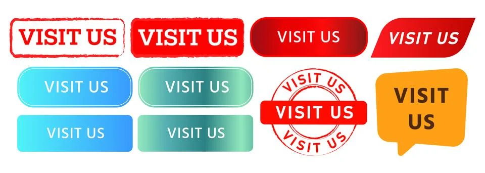 Visit us rectangle circle stamp button and speech bubble label sticker for come Stock Illustration