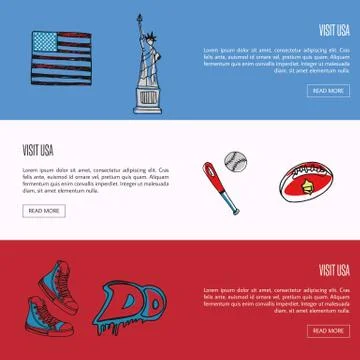 Visit USA Touristic Vector Web Banners Stock Illustration