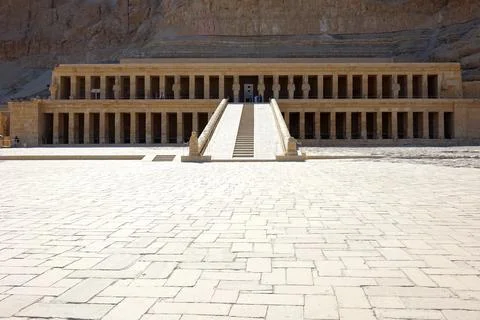 Visiting the Ancient Mortuary Temple of Hatshepsut in Deir El Bahri, Valley.. Stock Photos