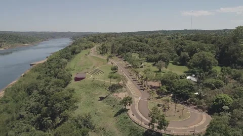 Visiting the Eldorado waterfront in Misiones with a drone 動画素材 264392599