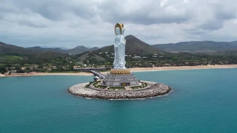 Visiting the Largest and gracious statue of Goddest Guannyin in Sanya City Stock Footage 307417730
