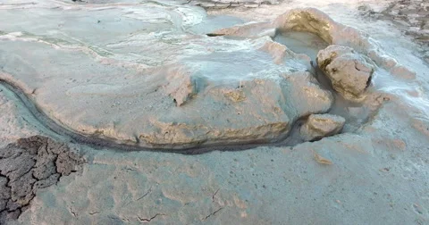 Visiting Mud, Muddy Volcanoes In Sunset, Landmark, Reservation In Buzau, Romania Stock Footage 64972375