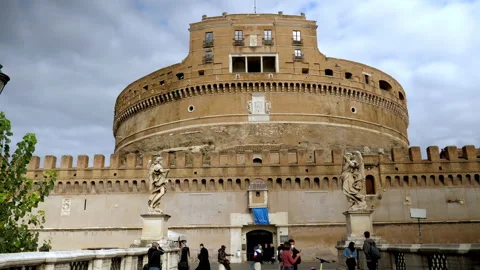 Visiting one of the most amazing sightseeing in Rome - majestic ancient castle Stock Footage 144811514