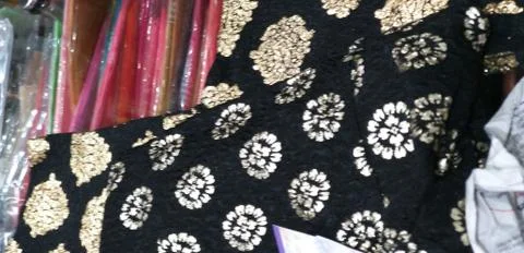 Visiting a textile shop Foto stock