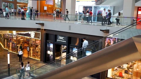 Visitor and traveler using escalators in shopping mall  Stock Footage 103697644