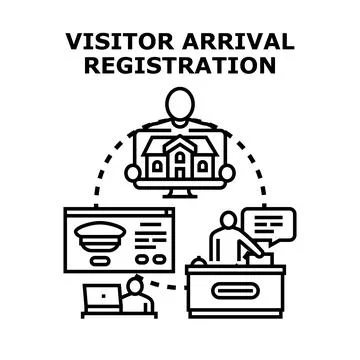 Visitor arrival registration digital process vector concept Illustrazione stock