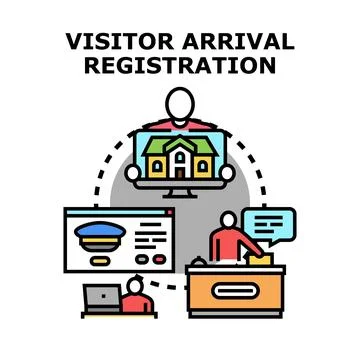 Visitor arrival registration digital process vector concept Stock Illustration