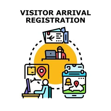 Visitor arrival registration process concept vector icons Stock Illustration