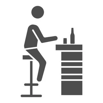 Visitor at bar solid icon, Bartenders Day concept, person near pub counter sign Stock Illustration