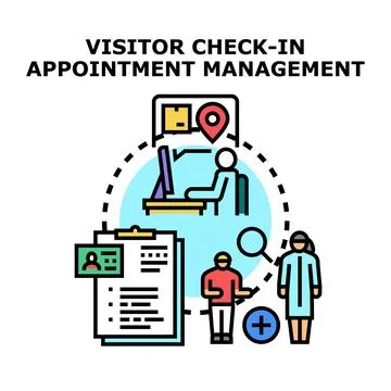 Visitor check in and appointment management system concept Stockillustratie