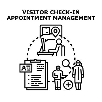 Visitor check in and appointment management system concept 스톡 일러스트