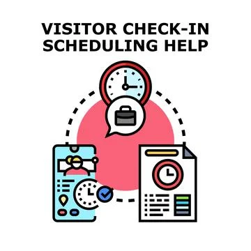 Visitor check in scheduling help concept illustration Stock Illustration