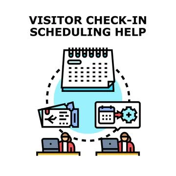 Visitor check in scheduling help system concept Stock Illustration