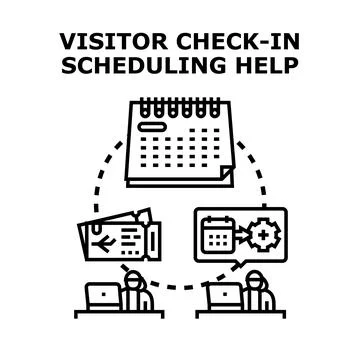 Visitor check in scheduling help system concept Stock Illustration