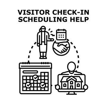 Visitor check in scheduling online assistance concept Stock Illustration