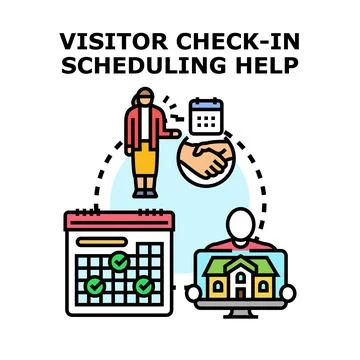 Visitor check in scheduling online assistance concept Ilustração Stock