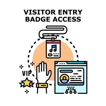 Visitor entry badge access concept in illustration Illustrazione stock