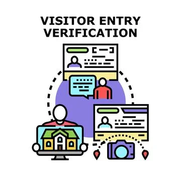 Visitor entry verification process illustrating secure access control Illustrazione stock