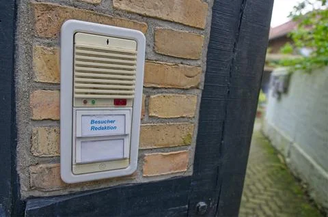 Visitor Intercom System on Brick Wall Stock Photos