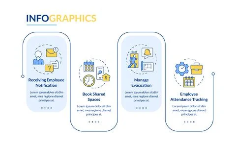 Visitor management software features rectangle infographic vector Illustrazione stock