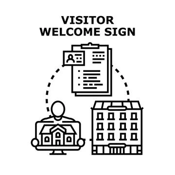 Visitor welcome sign concept for guest registration Illustrazione stock