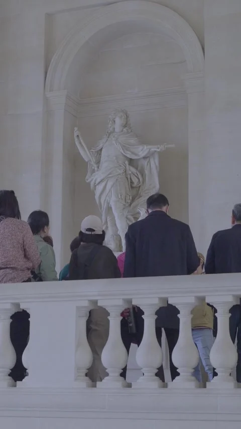 Visitors Admire Intricate Sculpture Inside Historic Versailles Palace Stock Footage 318962016