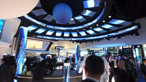 Visitors and atendees moving around ADIPEC 2025 Stock Footage 321046615