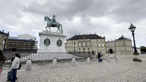 Visitors and elegant classic statue at amalienborg palace Copenhagen Stock Footage 308041627