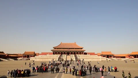 Visitors are visiting the largest building in the Forbidden City,Beijing ,China Stock Footage 87453228