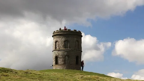 Visitors around Solomon's Temple or Grin Low Tower Buxton Stock Footage 80132782