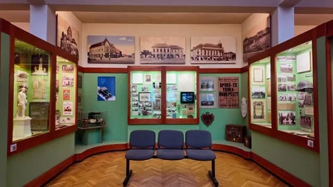 Visitors can explore paintings, sculptures, and artifacts inside the József Stock Footage 335186296