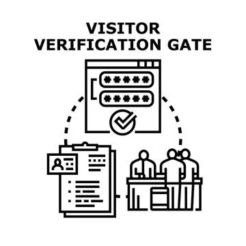 Visitors checking in at verification gate system Illustrazione stock