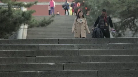 Visitors Descend Stone Steps at the Summer Palace in Beijing China Stock Footage 341782134