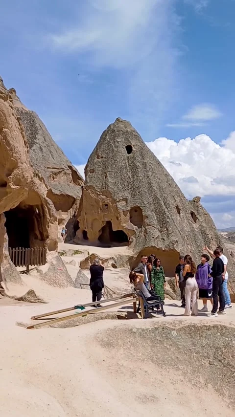 Visitors during sightseeing in Cappadocia, Turkey. Stock Footage 246983778