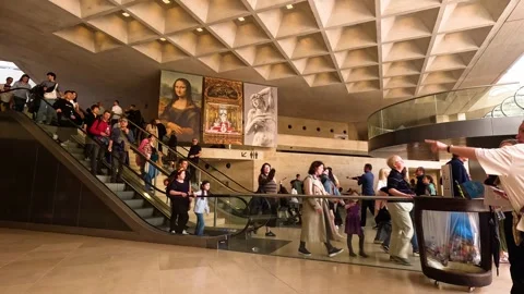 Visitors Engaging with Art at the Louvre Stock Footage 285204886