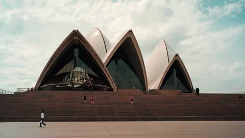 Visitors enjoy the iconic Sydney Opera House. Australia, 25/3/20 Stock Footage 288057610