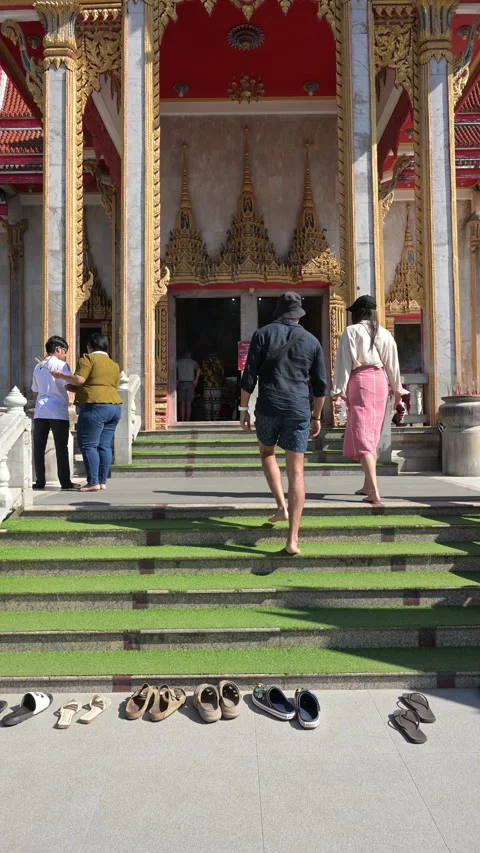 Visitors Entering Wat Chalong Temple Hall Barefoot Stock Footage 336720489