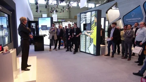Visitors on exhibition Cebit 2017 in Hannover Messe, Germany Stock Footage 74109369