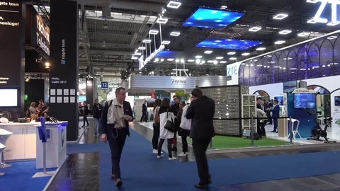 Visitors on exhibition Cebit 2017 in Hannover Messe, Germany Stock Footage 74364815