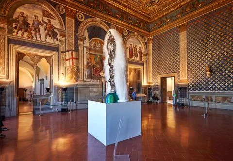 Visitors explore a museum in Palazzo Vecchio, Florence Stock Photos