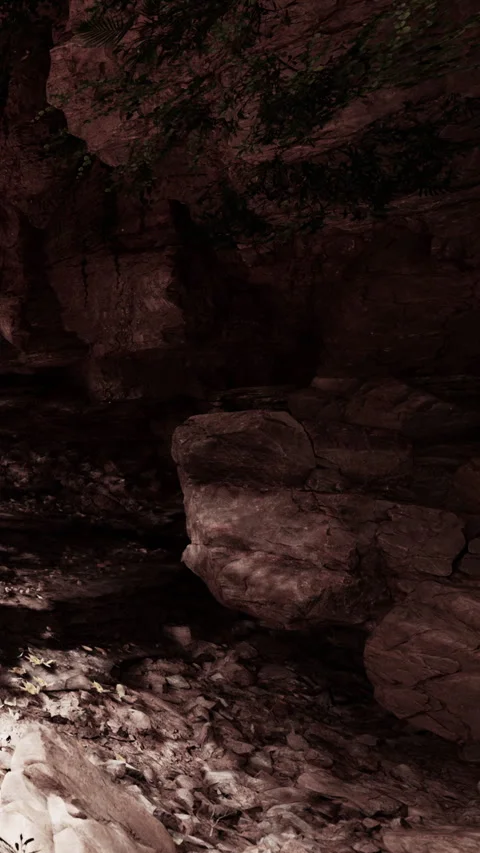 Visitors explore a rocky cave with subtle light during evening hours Stock Footage 339399273