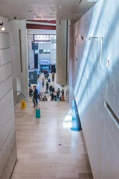 Visitors explore the spacious interior of Dublin's National Gallery of Irelan Stock Photos