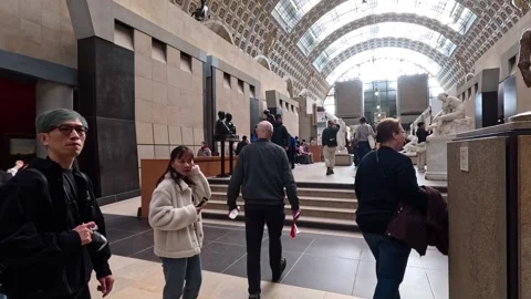 Visitors Exploring Orsay Museum in Paris Stock Footage 302324033