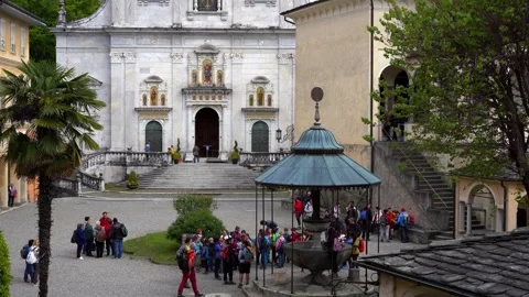 Visitors exploring sacred mountain of varallo, italy Stock Footage 280704378