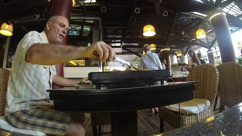 Visitors to the fish restaurant 3 Stock Footage 72140885