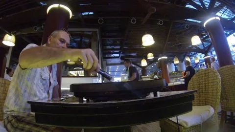 Visitors to the fish restaurant. Stock Footage 72140898