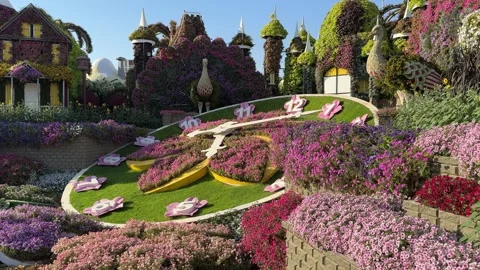 Visitors at the Flower Clock in Dubai Miracle Garden. Dubai UAE 5 March 2026. Stock Footage 345505773