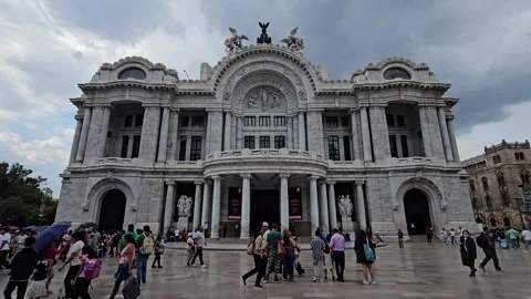 Visitors Gathered Before Palacio de Bellas Artes Entrance, Mexico City, Mexico Stock Footage 340367953